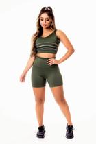 Conjunto Fitness Verde Militar Short + Cropped CSV12