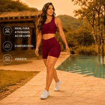 Conjunto Fitness VINHO Feminino Short Modelador Com Bolso Academia Treino Cós Alto Top e Short - Conjunto Fitness VINHO Feminino Short Modelador Com Bolso Academia Treino Cós Alto Top e Short -