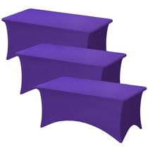 Conjunto fixo de 3 toalhas de mesa elásticas roxas de 183 cm x 76 cm