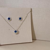 Conjunto flor colorida prata 925 azul