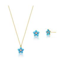 Conjunto flor de resina turquesa banhado a ouro Conjunto flor de resina turquesa banhado a ouro