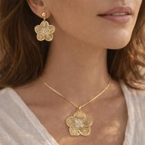 Conjunto Flor Folheado a Ouro REF 100120