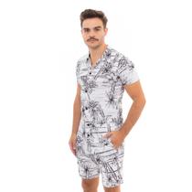 Conjunto Floral Masculino Camisa Shorts Moda Praia