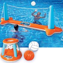 Conjunto flutuante de piscina inflável JOYIN XL, rede de voleibol e basquete Conjunto flutuante de piscina inflável JOYIN XL, rede de voleibol e basquete