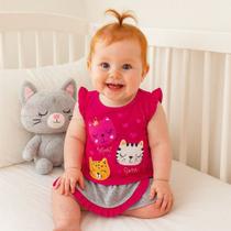 Conjunto Fofura Short Saia + Blusa Gatinha para Bebê Menina Tam RN a 03 Meses