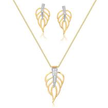 Conjunto Folha Com Pedras De Zircônias Folheado A Ouro 18k