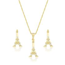 Conjunto folheado a ouro torre eiffel com pedras