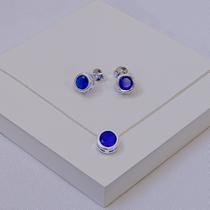Conjunto Folheado a Prata Brinco e Colar Zircônia Azul Conjunto Folheado a Prata Brinco e Colar Zircônia Azul