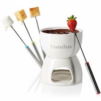 Conjunto Fondue 2-COOK em Cerâmica com Suporte p/ Vela e 4 Garfos Inox Ideal para Chocolate e Queijo
