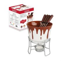 conjunto fondue 6 peças bruxelas com garfos panela ceramica