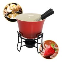 Conjunto fondue casal cerâmica queijo chocolate kit garfo inox completo sobremesa presente - Hauskraft