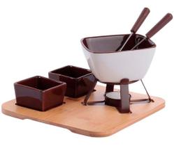 Conjunto Fondue Cerâmica 300ml Frutas Chocolate Queijo