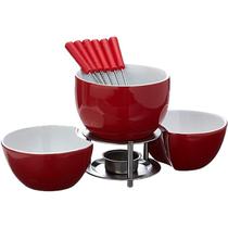 Conjunto fondue ceramica vermelho 10 peças brinox 1256/103