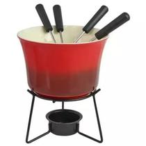 Conjunto Fondue Em Cerâmica Redondo 6 Peças 300ml - Vermelho