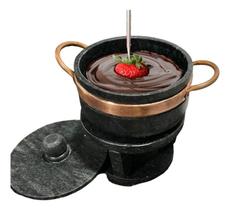 Conjunto Fondue Queijo/Chocolate Panela Pedra Sabão 500 ml + 4 Garfinhos