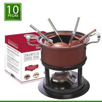 Conjunto Fondue Viena Inox 10 Peças Panela Fundi Aço Inox Para Chocolate E Queijo