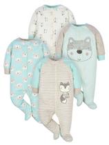 Conjunto Footie Sleep 'N Play Gerber Baby Boys, pacote com 4, Aqua Fox