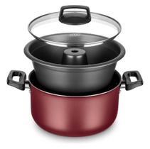 Conjunto Forma para Pudim Banho Maria 3 Em 1 Antiaderente Tampa de vidro Conjunto Forma para Pudim Banho Maria 3 Em 1 Antiaderente Tampa de vidro