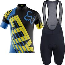 Conjunto Fox Azul Ciclismo Bretelle Gel Camisa Curta Mtn Bike Race Conjunto Fox Azul Ciclismo Bretelle Gel Camisa Curta Mtn Bike Race