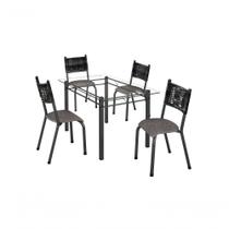 Conjunto França 04 Cadeiras Com Base Piauí Bm Tubulares Vidro Incolor-ratan Preto-material sintético C124