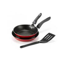 Conjunto Frigideira Francesa 16cm e 20cm com Espátula Vermelha Alumi-Aço Linha Premium J4TECH Alumínio Antiaderente Teflon Ultra Resistente