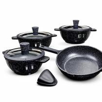 Conjunto Frigigold Preto Brilhoso Linha Osfe para Fogão de Indução 4 pecas com tampas no sistema anti impacto Conjunto Frigigold Preto Brilhoso Linha Osfe para Fogão de Indução 4 pecas com tampas no sistema anti impacto