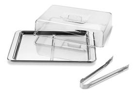 Conjunto Frios Átina 3 Pcs Brinox Pinça Bandeja Aço Inox