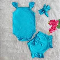 Conjunto Fru-fru Body Shorts e Faixa Neon Bebê Menina Verão