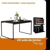 Conjunto Funcional: Suporte de Microondas e Forno + Mesa de Jantar 80x80 Preto - Organize e Decore Seu Espaço