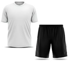 Conjunto Futsal Kit Futebol Camiseta Branca Mesclado Shorts Calção Preto Time Elastano Proteção Sol