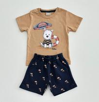 Conjunto G/8 Milon Milon Infantil Masculino Camiseta Urso com Bermuda Azul Marinho Conjunto G/8 Milon Milon Infantil Masculino Camiseta Urso com Bermuda Azul Marinho
