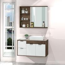 Conjunto Gabinete + Armário Para Banheiro Veneto 80 Cm C/ Tampo de Vidro