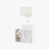 Conjunto Gabinete Baden para Banheiro com Lavatório sintético e Espelheira Branco/Carrara