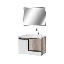 Conjunto Gabinete Banheiro 80cm Espelheira e Cuba Suspenso