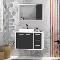 Conjunto Gabinete Banheiro c/ Espelheira - CJ Turin 80 Cm c/ Tampo de Vidro