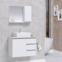 Conjunto Gabinete Banheiro Completo Prisma 60cm - Branco Inteiro - MOVEIS JOIA