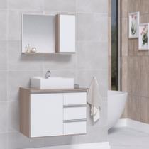 Conjunto gabinete banheiro completo prisma 60cm madeirado/branco - MOVEIS JOIA