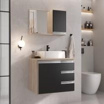 Conjunto Gabinete Banheiro Completo Prisma 60cm - Madeirado/Preto