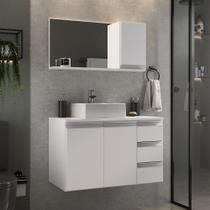 Conjunto gabinete banheiro completo prisma 80cm branco inteiro