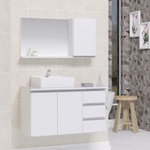 Conjunto gabinete banheiro completo prisma 80cm branco inteiro