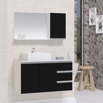Conjunto gabinete banheiro completo prisma 80cm branco/preto - MOVEIS JOIA