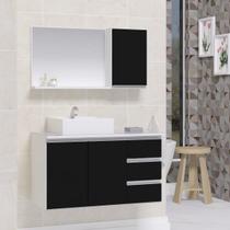 Conjunto gabinete banheiro completo prisma 80cm branco/preto