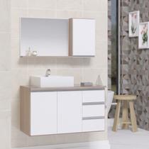 Conjunto gabinete banheiro completo prisma 80cm madeirado/branco