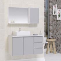 Conjunto gabinete banheiro completo prisma 80cm madeirado/cinza