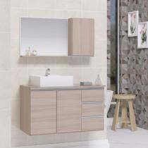 Conjunto gabinete banheiro completo prisma 80cm madeirado inteiro - MOVEIS JOIA