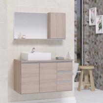 Conjunto gabinete banheiro completo prisma 80cm madeirado inteiro