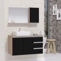 Conjunto gabinete banheiro completo prisma 80cm madeirado/preto