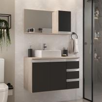 Conjunto gabinete banheiro completo prisma 80cm madeirado/preto Conjunto gabinete banheiro completo prisma 80cm madeirado/preto