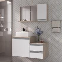 Conjunto Gabinete Banheiro Cross 80 (gabinete+espelheira+cuba) Madeirado Branco