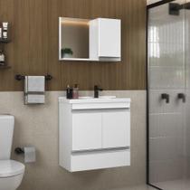 Conjunto Gabinete Banheiro Fox 60cm (gabinete + Cuba + Espelheira) Branco Inteiro